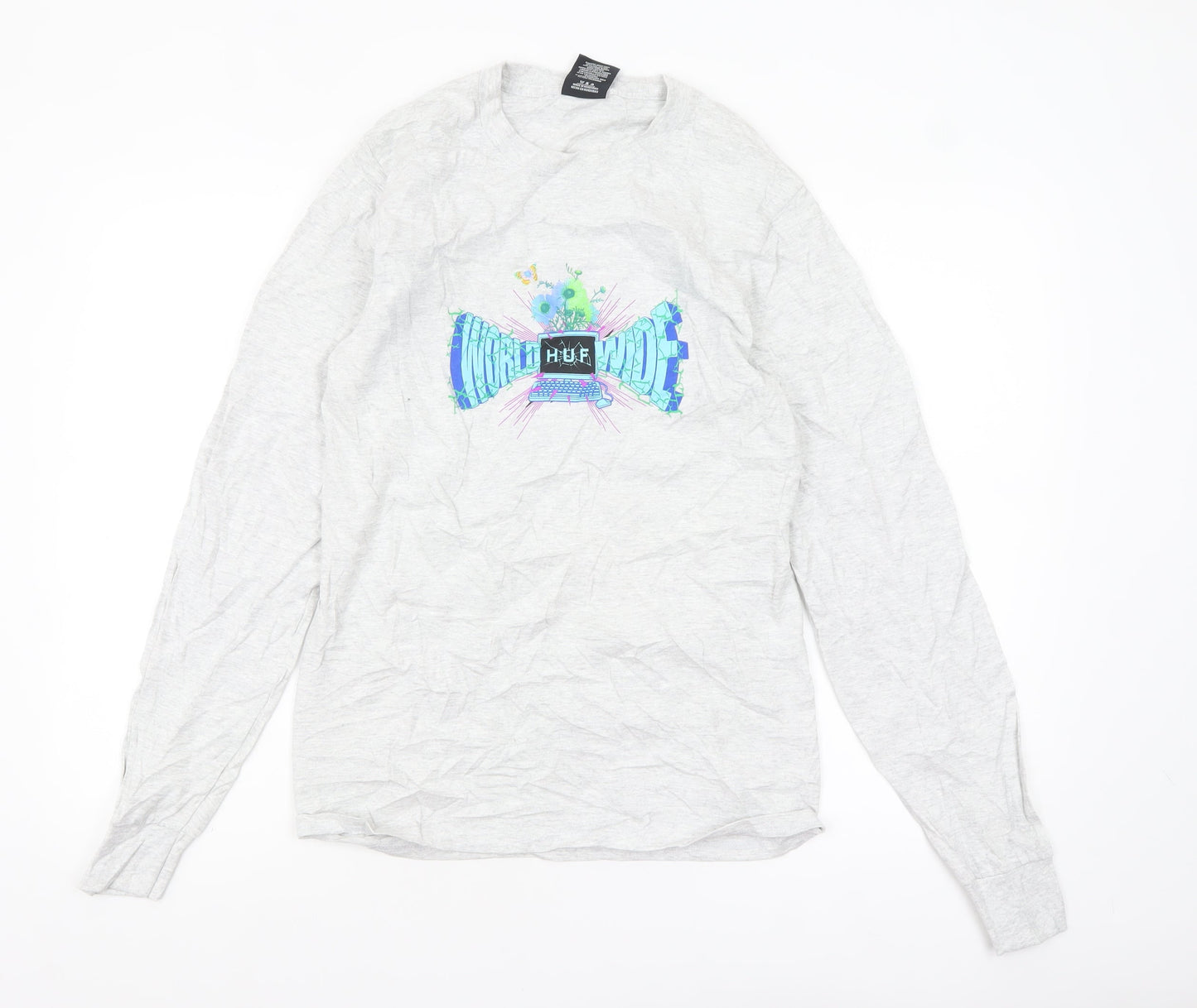 HUF Men’s Grey Long Sleeve Graphic Casual Top Size S