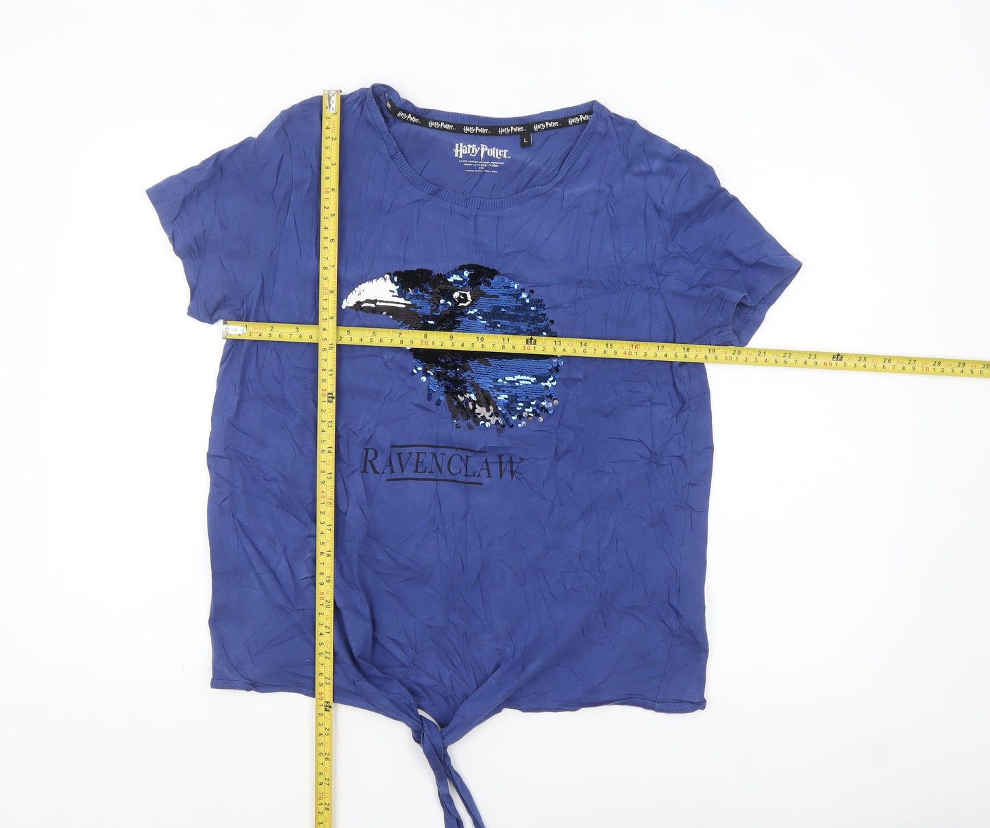 Harry Potter Women Blue Ravenclaw Sequin Cotton T-Shirt L