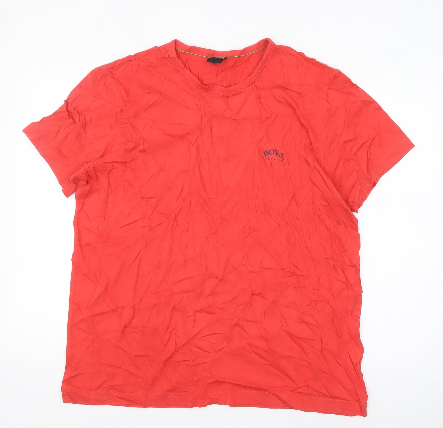 Hugo Boss Men's Red 2XL Crew Neck Cotton T-Shirt