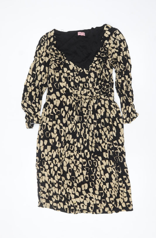 Phase Eight Women Black Animal Print Wrap Dress Size 12