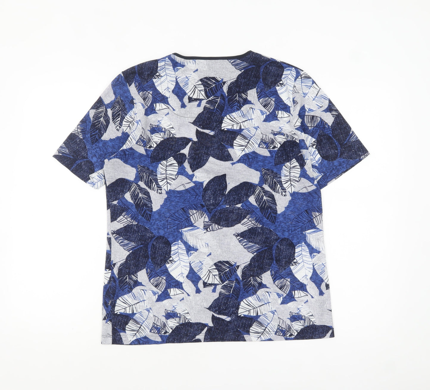 TIGI Womens Blue Floral Leaf Print Short Sleeve T-Shirt Size 14