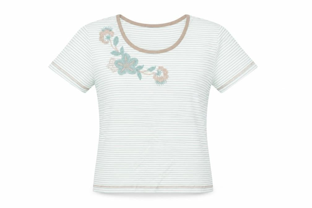 Bonmarché Women's White Striped Embroidered T-Shirt Size S Casual Lightweight