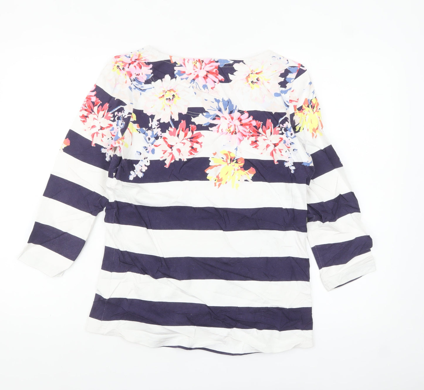 Joules Women’s Multicoloured Striped Floral 3/4 Sleeve Cotton T-Shirt Size 10