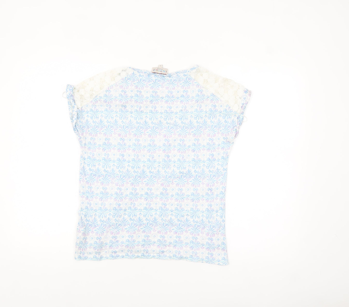 Marks & Spencer Women’s Blue Floral Lace Shoulder Cotton T-Shirt Size 10