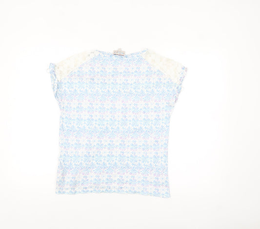 Marks & Spencer Women’s Blue Floral Lace Shoulder Cotton T-Shirt Size 10