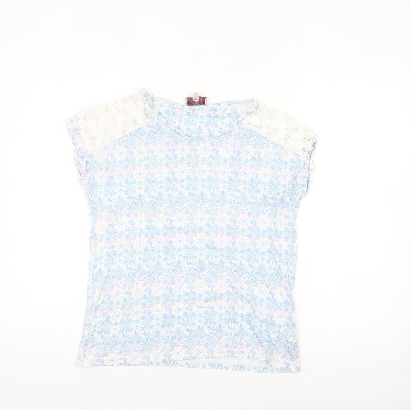 Marks & Spencer Women’s Blue Floral Lace Shoulder Cotton T-Shirt Size 10