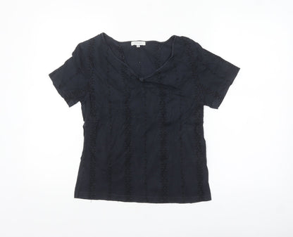 TWO:C Womens Black Embroidered Cotton Short Sleeve Blouse Size 6