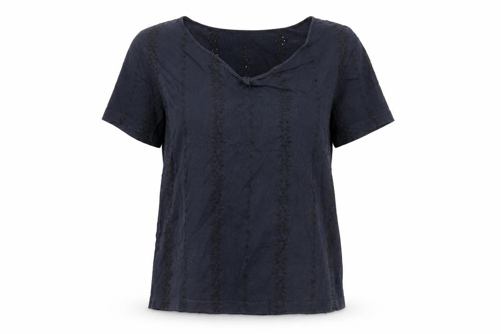 TWO:C Womens Black Embroidered Cotton Short Sleeve Blouse Size 6