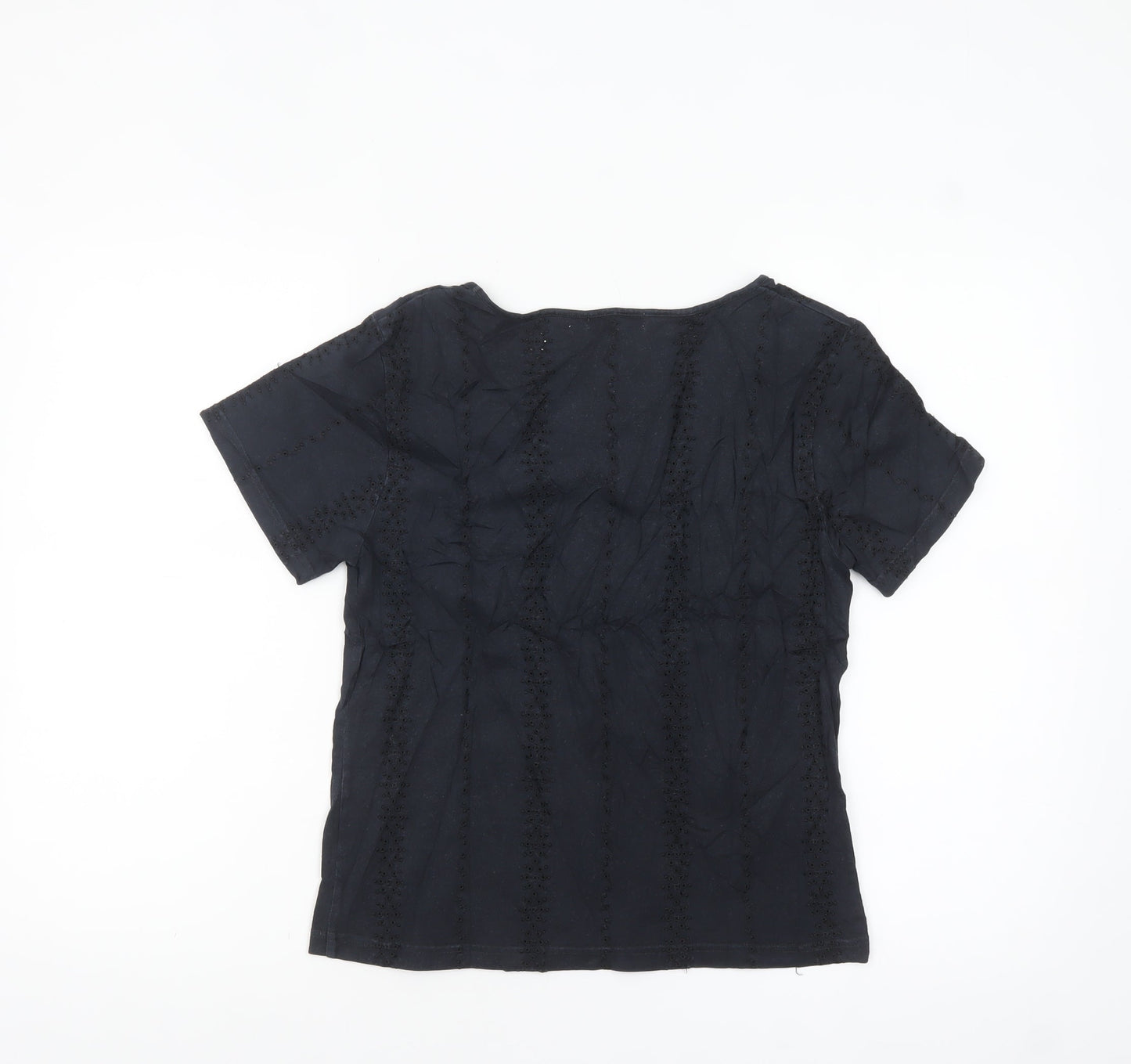 TWO:C Womens Black Embroidered Cotton Short Sleeve Blouse Size 6