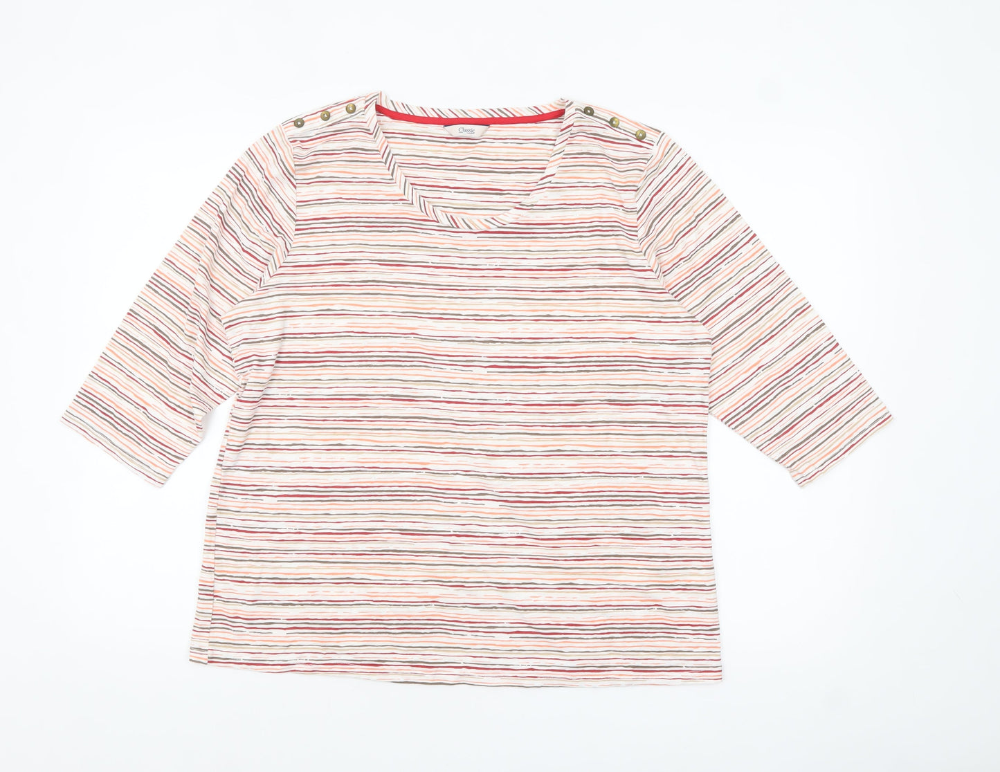 Marks and Spencer Women Multicoloured Striped 3/4 Sleeve Boat Neck Top Size 18