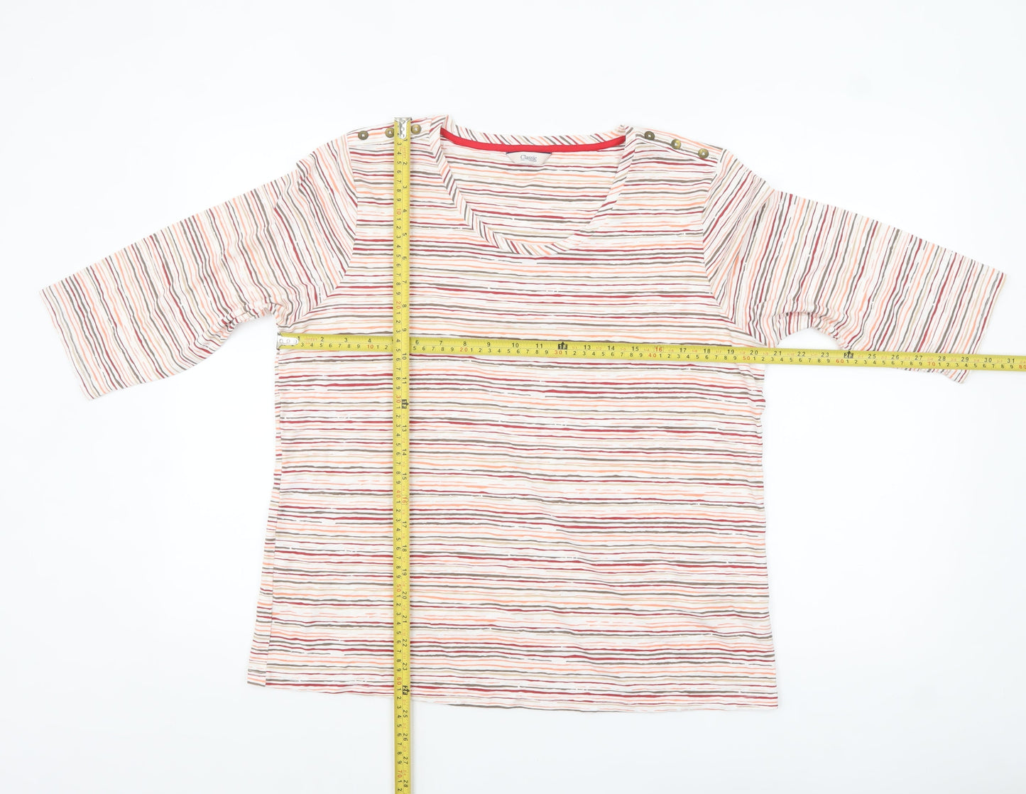 Marks and Spencer Women Multicoloured Striped 3/4 Sleeve Boat Neck Top Size 18