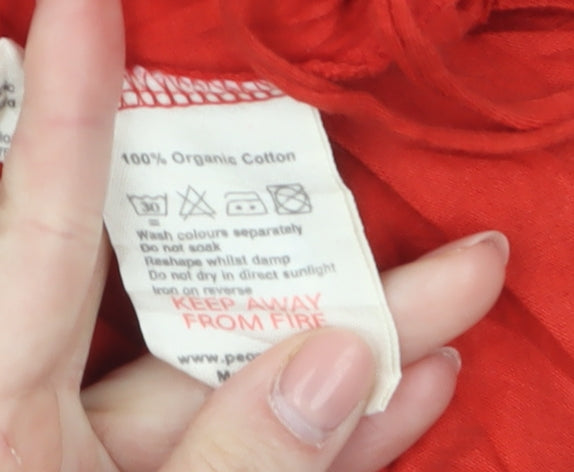 People Tree Women’s Red Cropped Fringe T-Shirt Size 8 V-Neck Organic Cotton