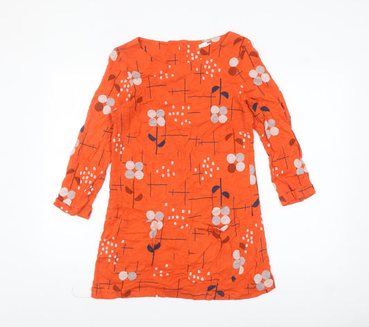 White Stuff Women’s Orange Floral Tunic Blouse UK 8 3/4 Sleeve Cotton