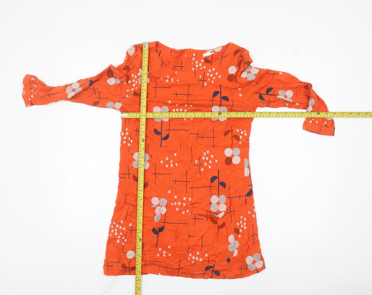 White Stuff Women’s Orange Floral Tunic Blouse UK 8 3/4 Sleeve Cotton