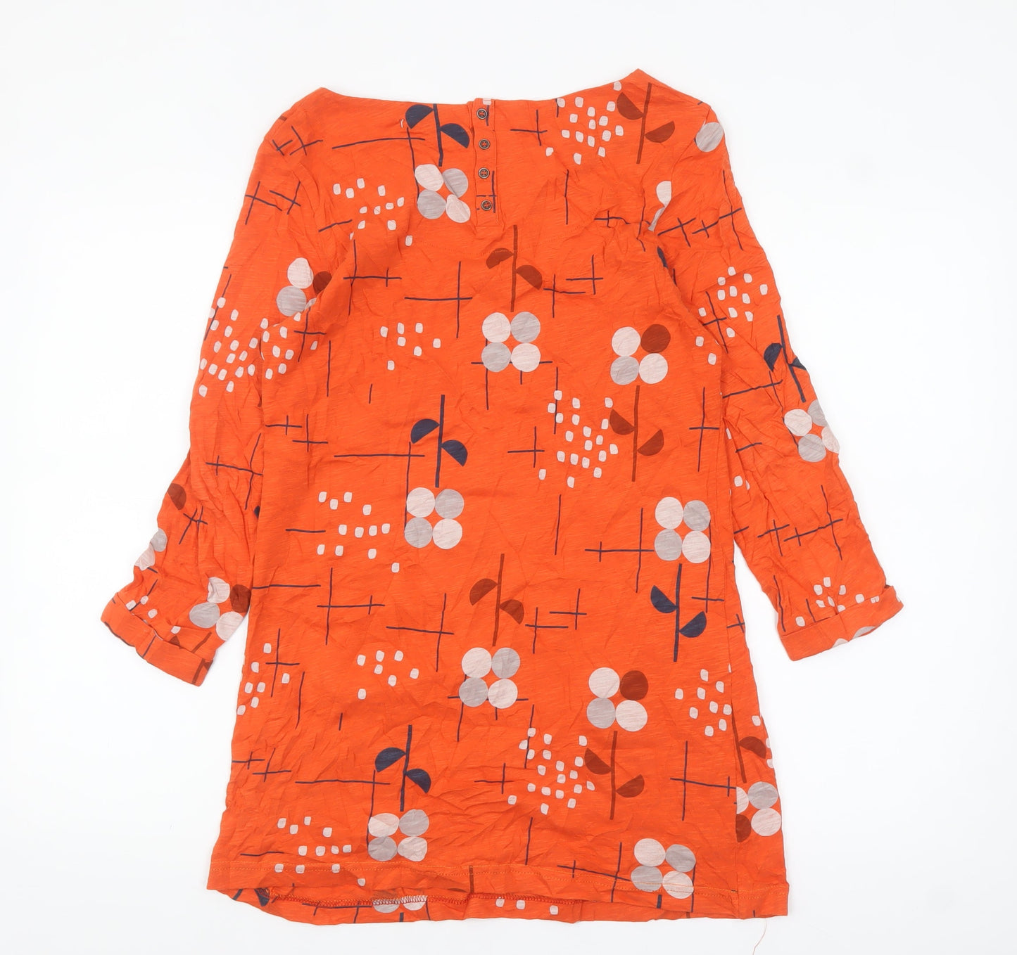 White Stuff Women’s Orange Floral Tunic Blouse UK 8 3/4 Sleeve Cotton