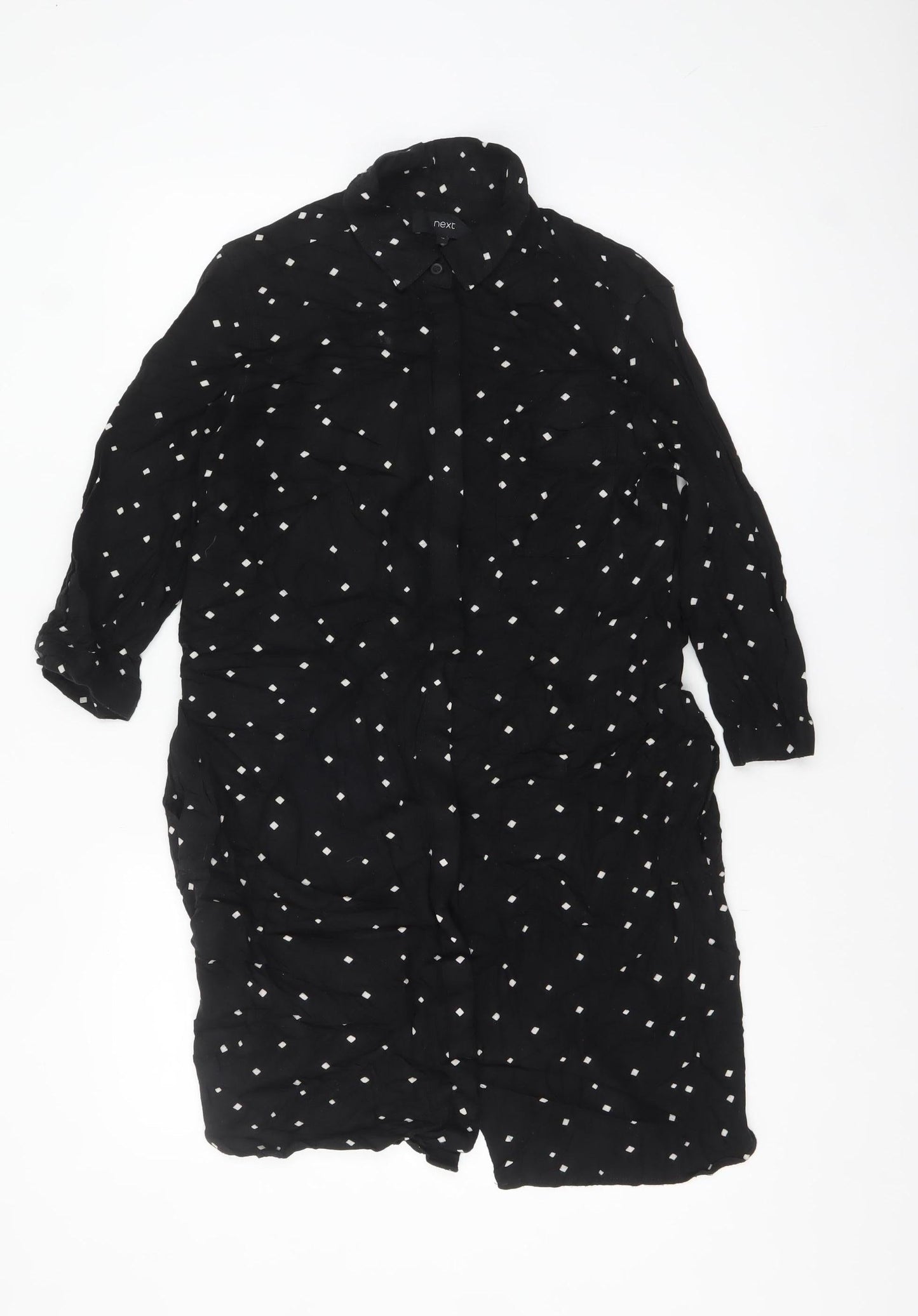 Next Women’s Black Polka Dot Long Sleeve Cotton Tunic Shirt Size 10