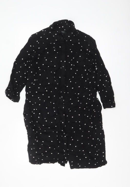 Next Women’s Black Polka Dot Long Sleeve Cotton Tunic Shirt Size 10