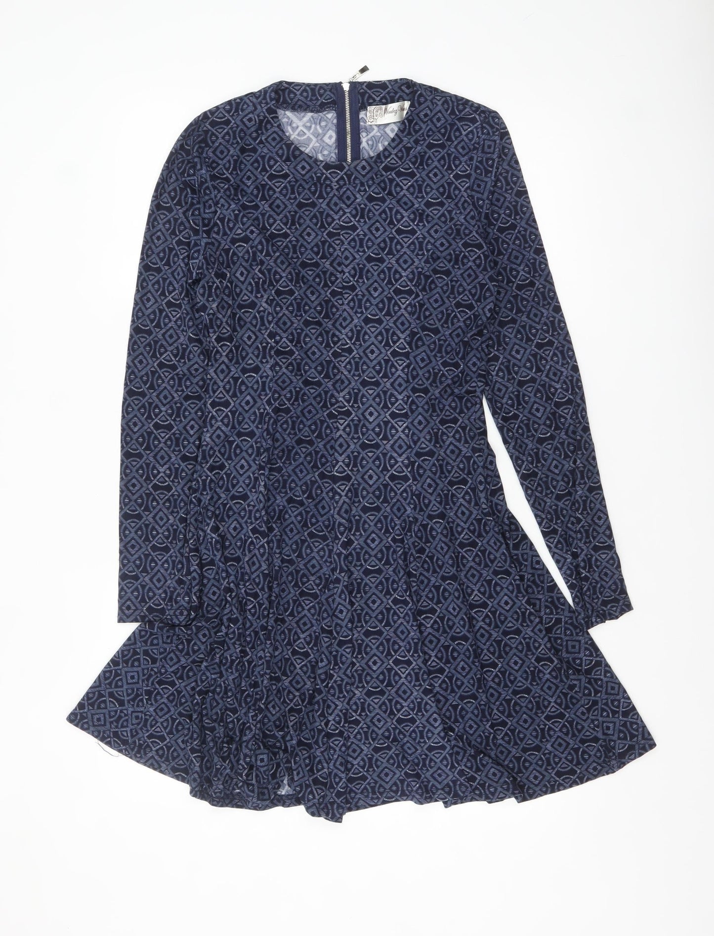 Voulez Vous Women’s Blue Geometric Fit & Flare Dress Size 10