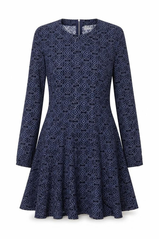 Voulez Vous Women’s Blue Geometric Fit & Flare Dress Size 10