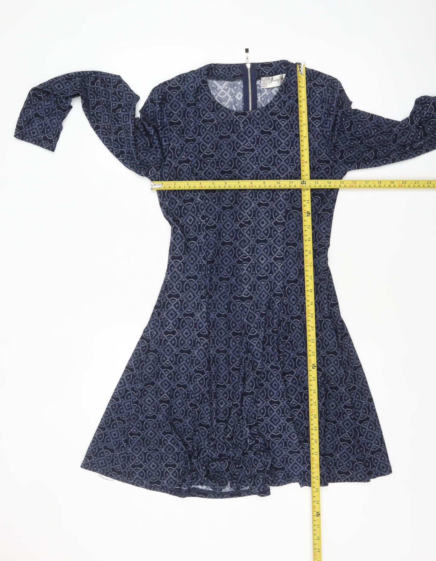 Voulez Vous Women’s Blue Geometric Fit & Flare Dress Size 10