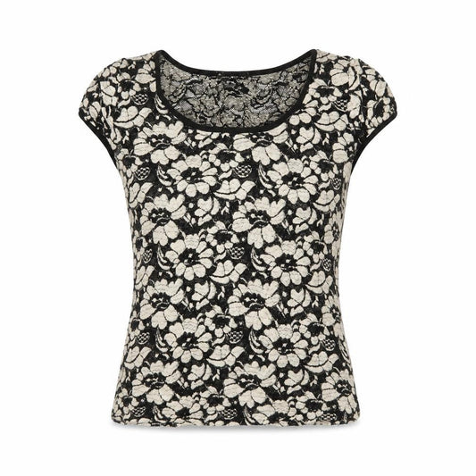 twentyone Women's Black Floral Lace Short Sleeve T-Shirt M
