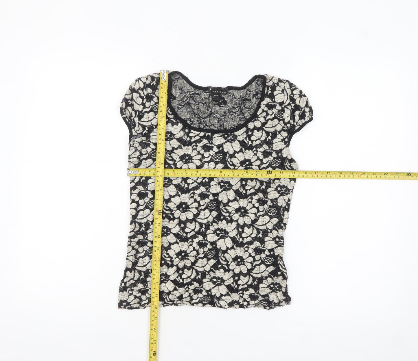 twentyone Women's Black Floral Lace Short Sleeve T-Shirt M