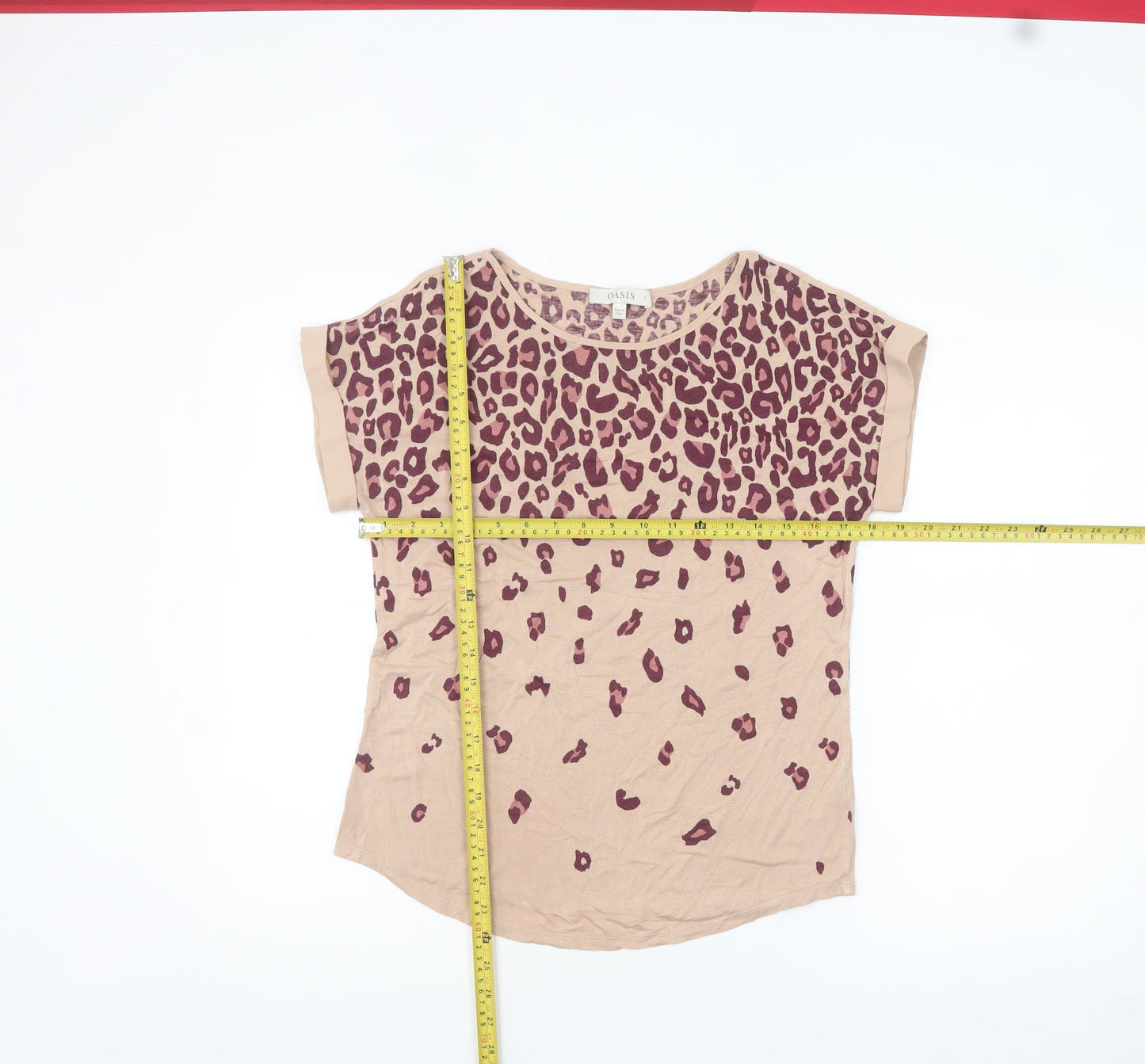 Oasis Womens Beige Animal Print Short Sleeve Viscose T-Shirt Size S