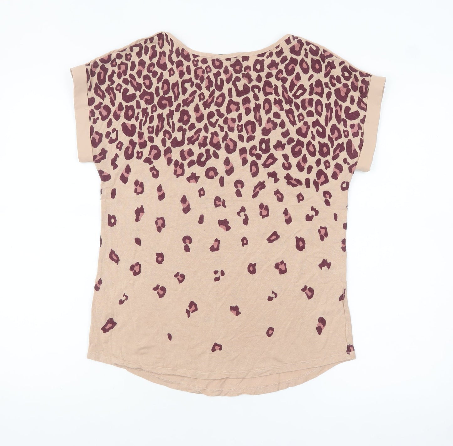 Oasis Womens Beige Animal Print Short Sleeve Viscose T-Shirt Size S
