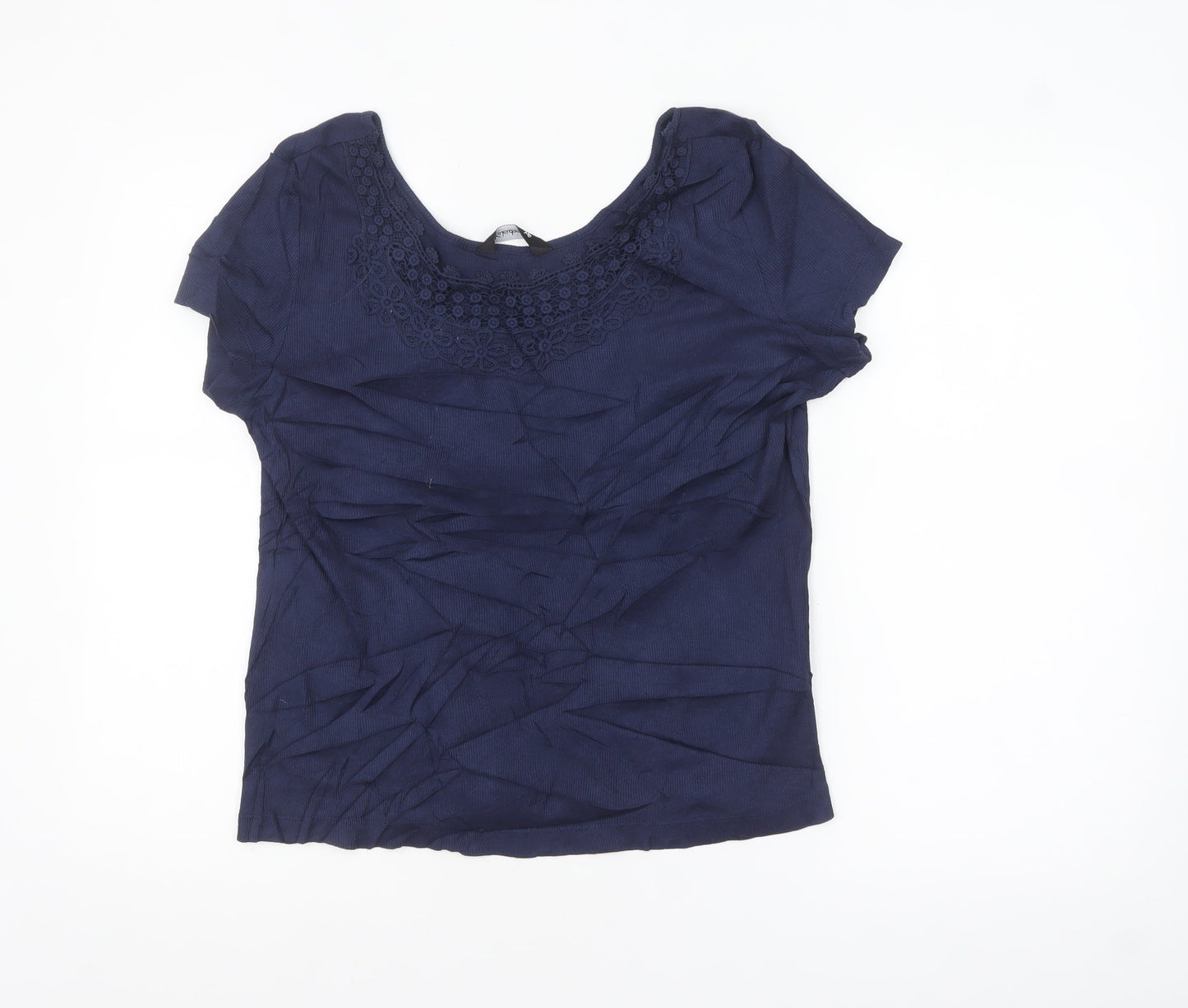 Kaleidoscope Women's Blue Cotton Short Sleeve Scoop Neck Blouse UK 18