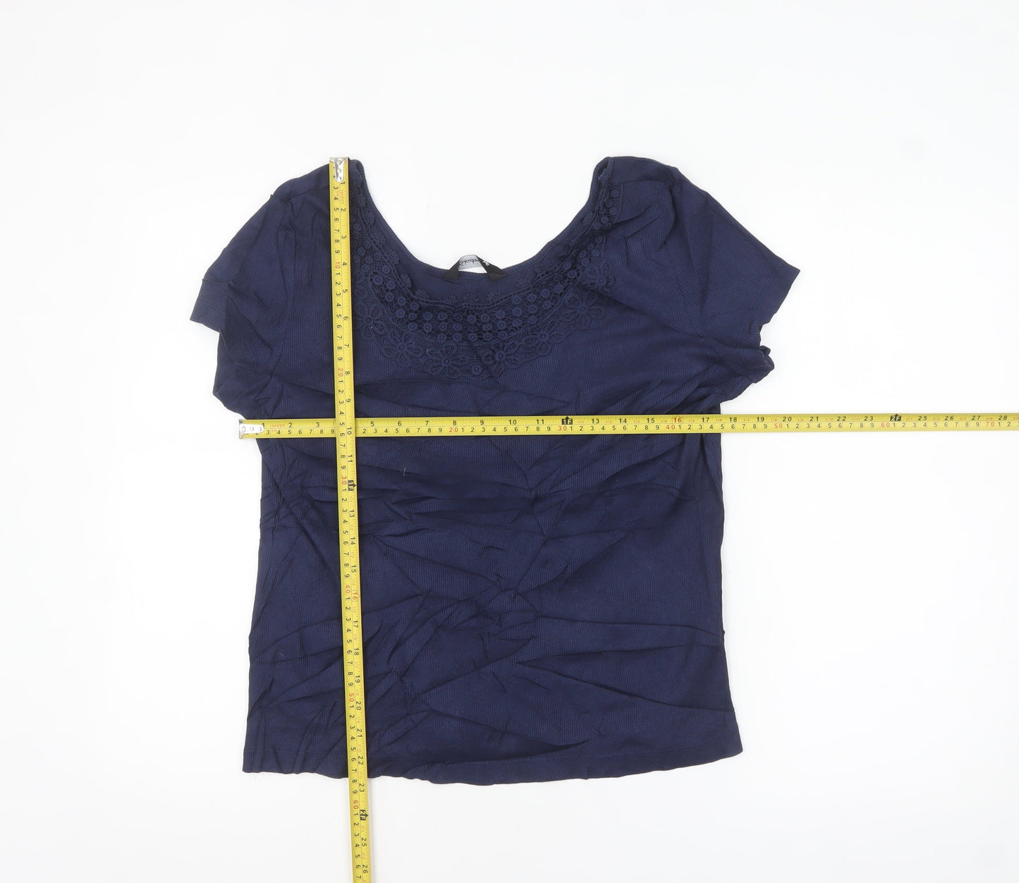 Kaleidoscope Women's Blue Cotton Short Sleeve Scoop Neck Blouse UK 18