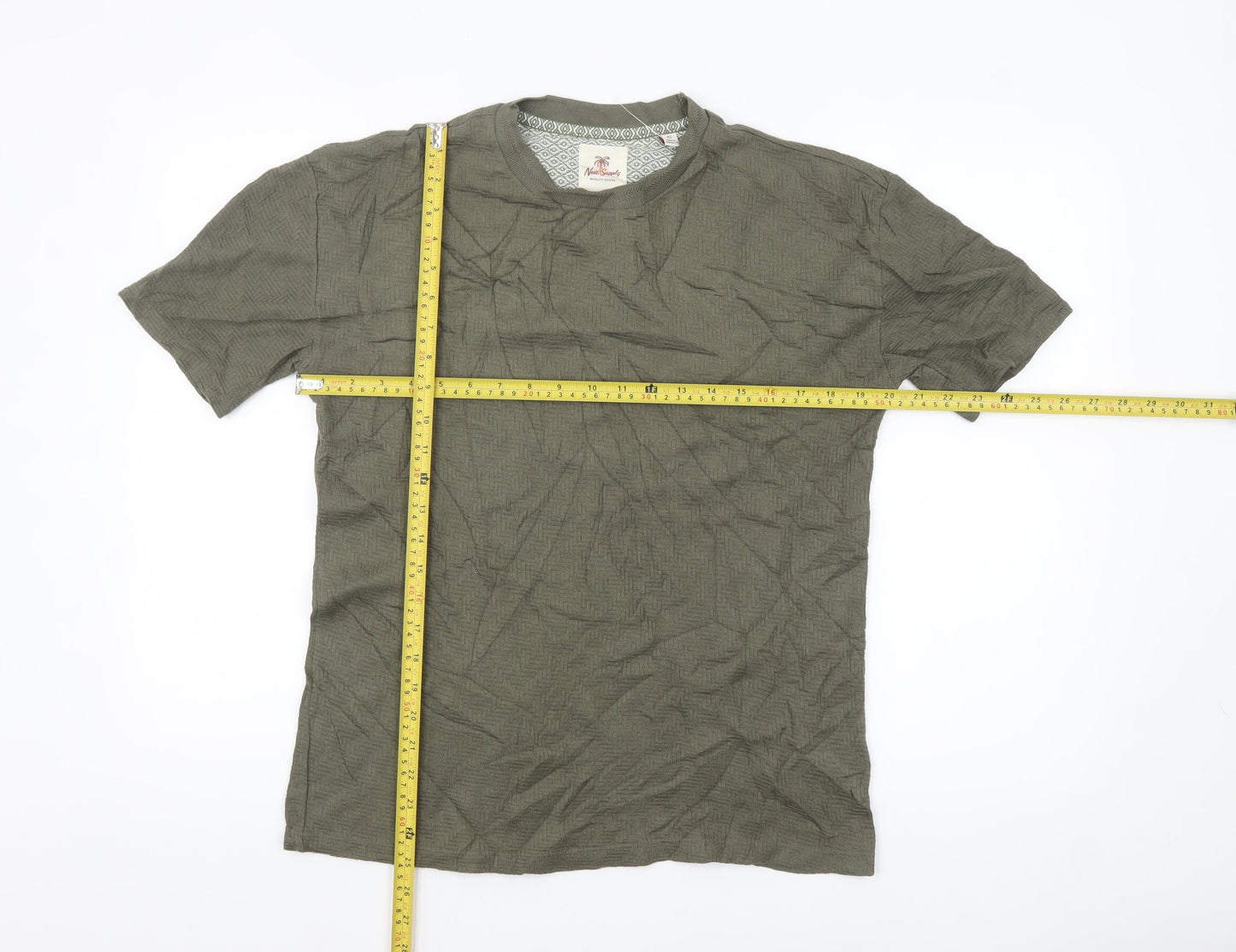 Next Men's Khaki Green Cotton Crew Neck Short Sleeve T-Shirt XS