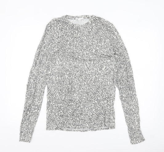COS Womens White Art Print Long Sleeve Jersey Cotton Top Size 12