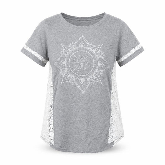 Hollister Women Grey Lace Panel Short Sleeve T-Shirt Size S