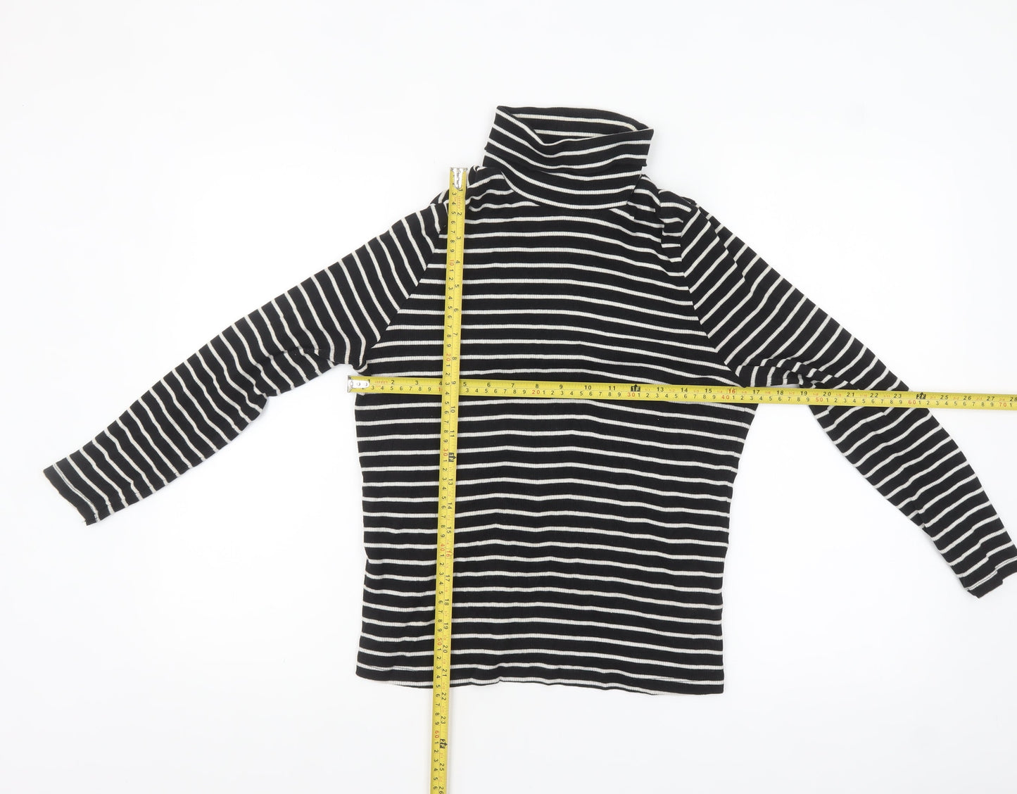 Marks and Spencer Women Black Striped Roll Neck Long Sleeve Top Size 18