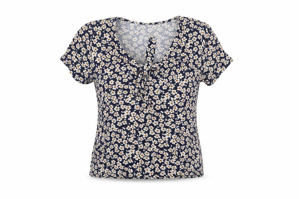Dorothy Perkins Women's Blue Floral Tie Front Short Sleeve Blouse Size 12