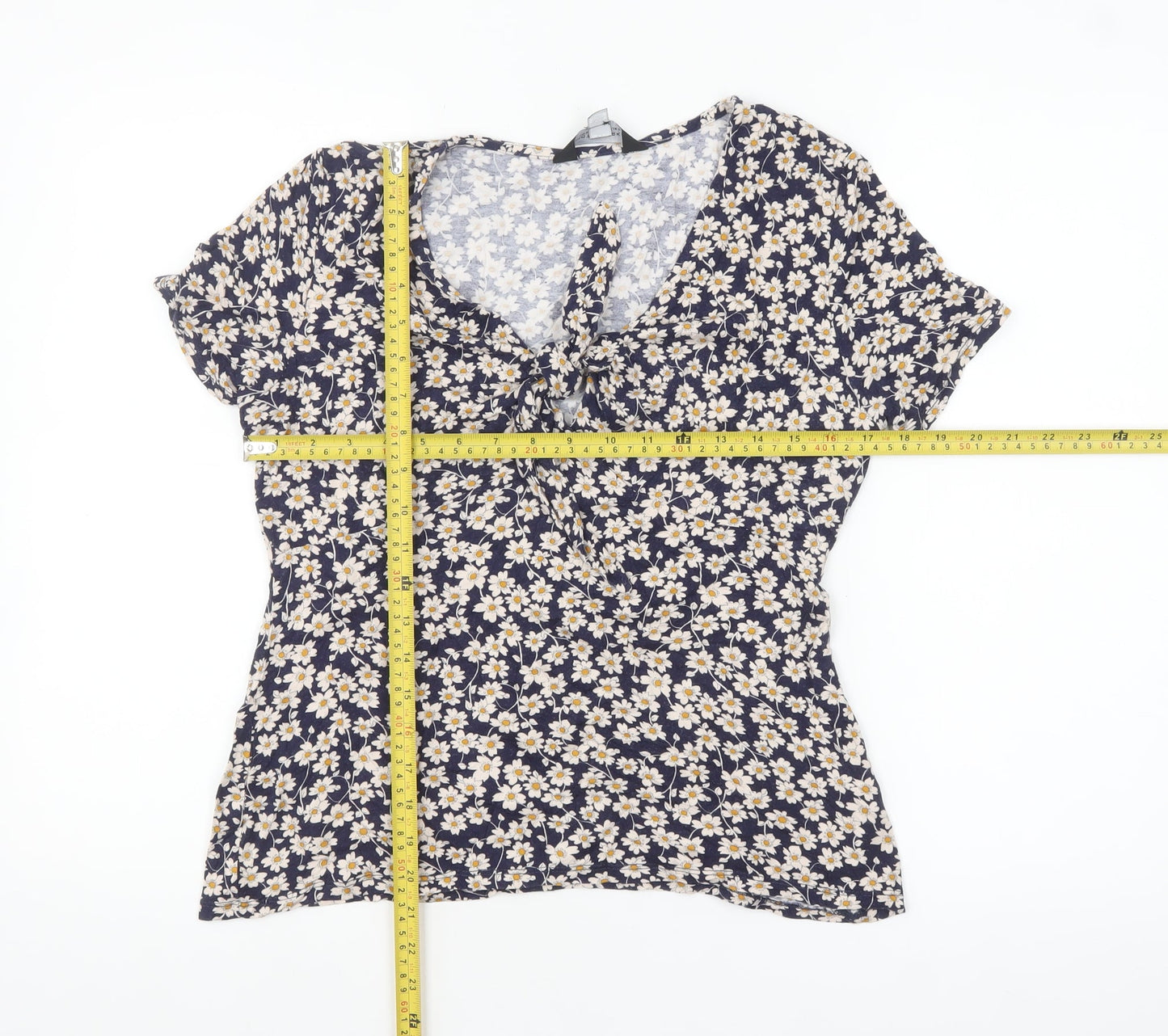Dorothy Perkins Women's Blue Floral Tie Front Short Sleeve Blouse Size 12