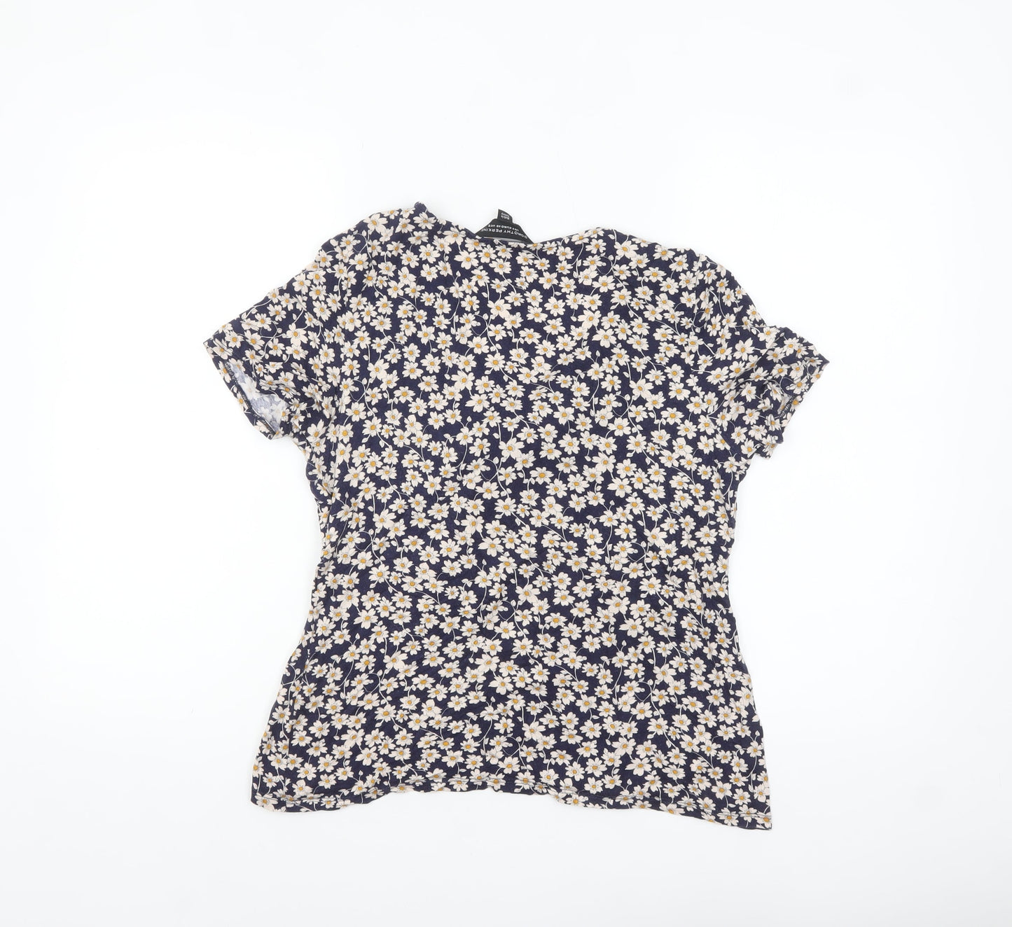 Dorothy Perkins Women's Blue Floral Tie Front Short Sleeve Blouse Size 12