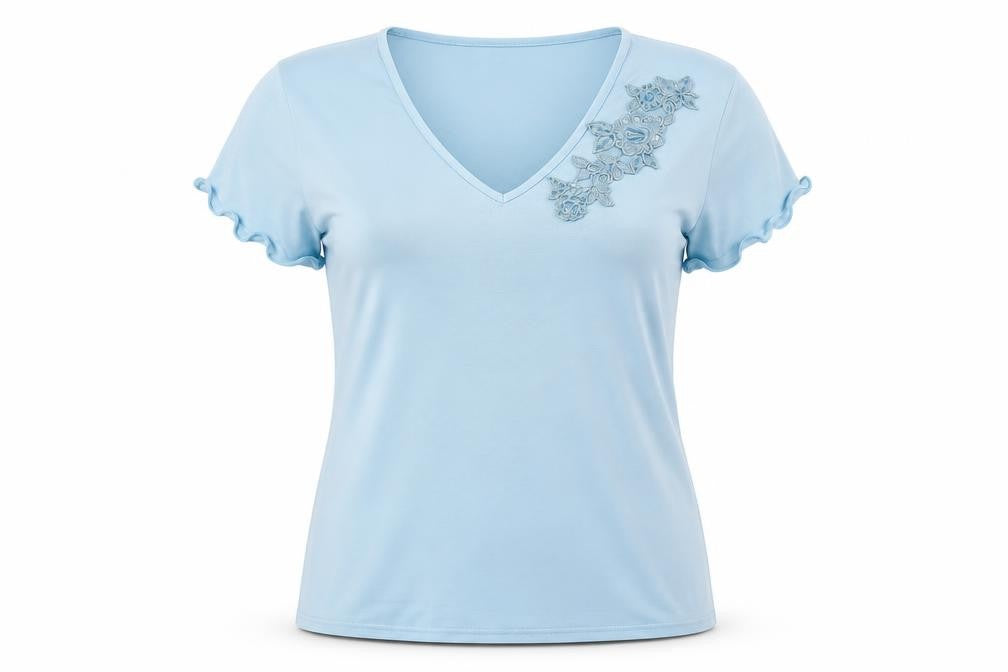 ELVI Women's Blue V-Neck Stretch T-Shirt Size 16