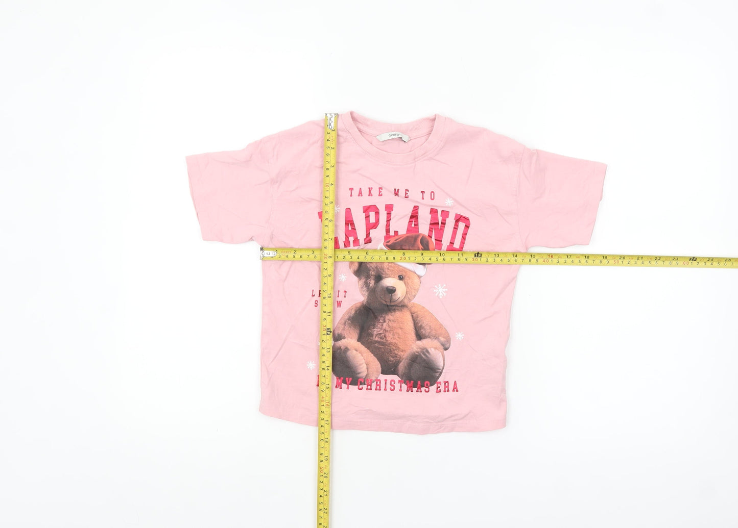 George Girls Pink Teddy Bear Christmas T-Shirt 7-8 Years Cotton