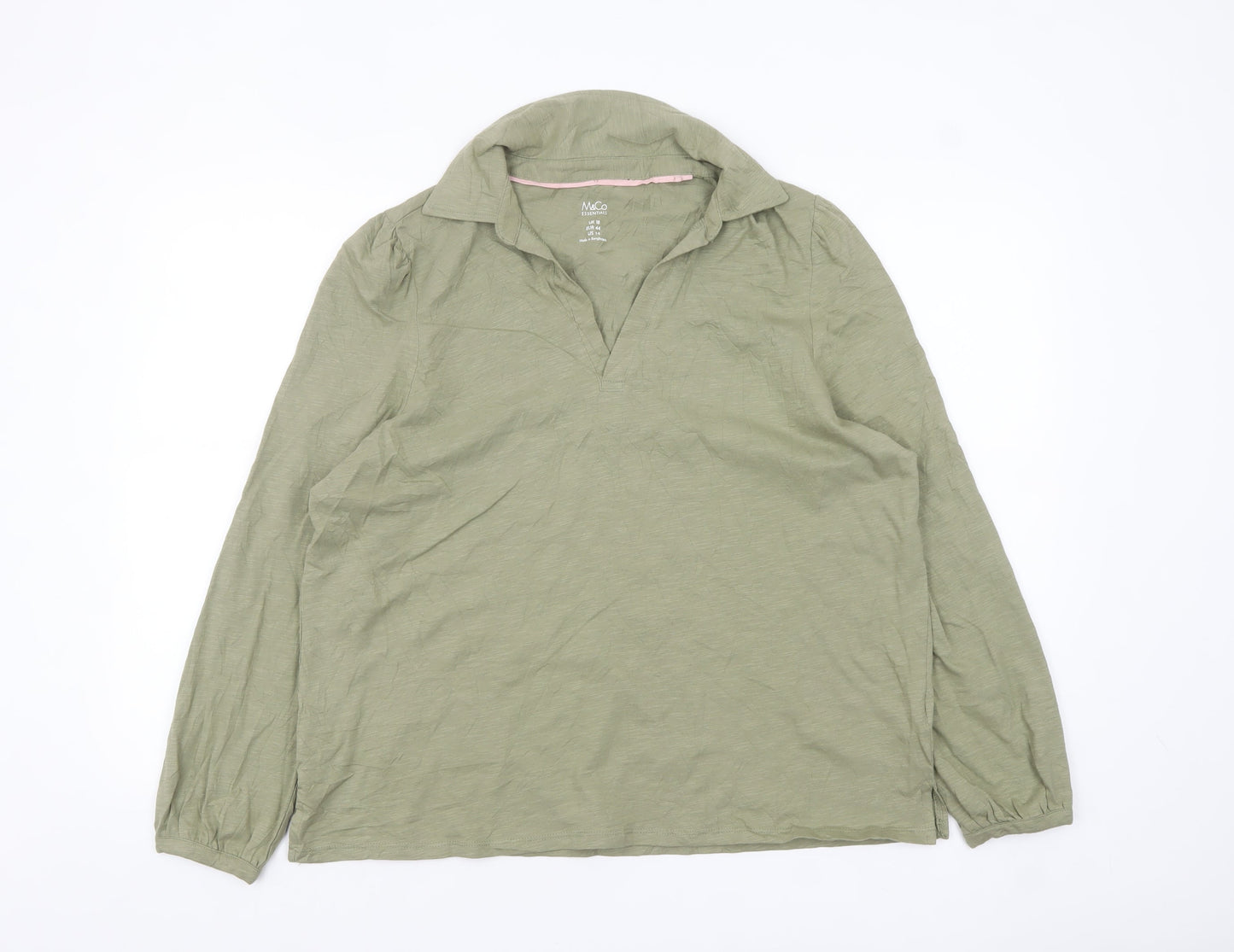M&Co Women’s Green Collared Long Sleeve Cotton Blouse Size 18
