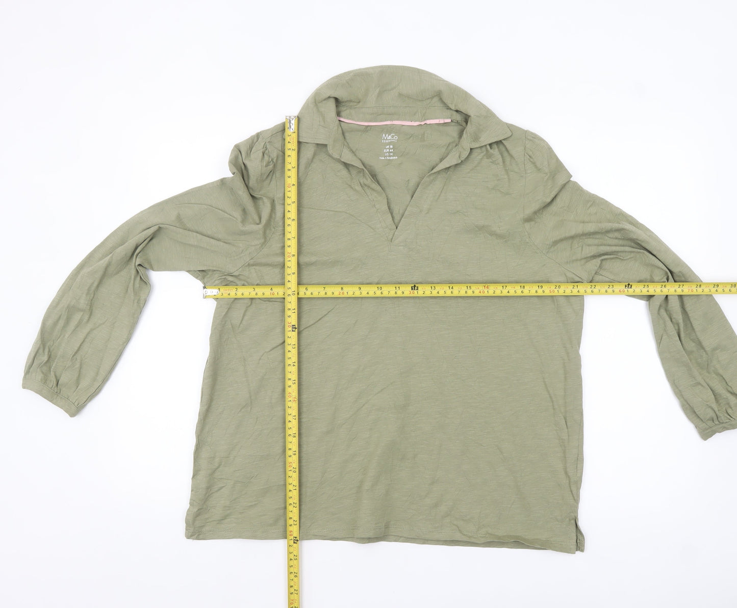 M&Co Women’s Green Collared Long Sleeve Cotton Blouse Size 18