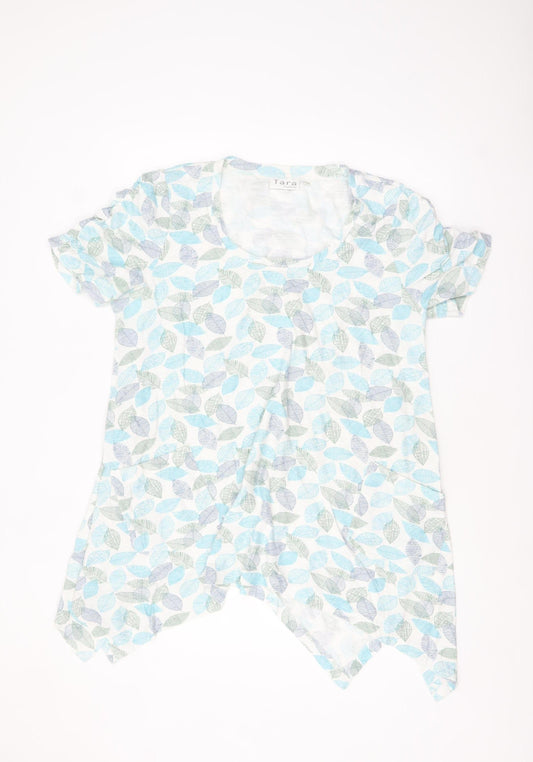 Tara Women Blue Leaf Print Cotton Tunic T-Shirt Size M