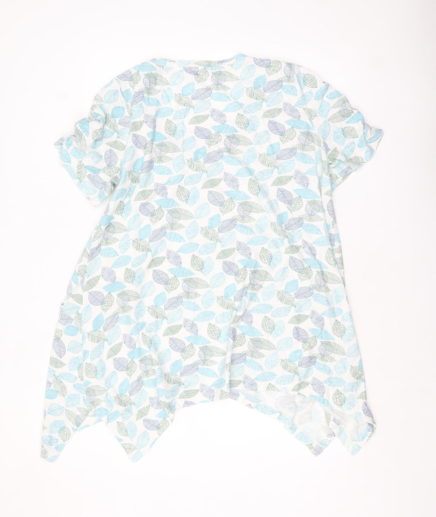 Tara Women Blue Leaf Print Cotton Tunic T-Shirt Size M
