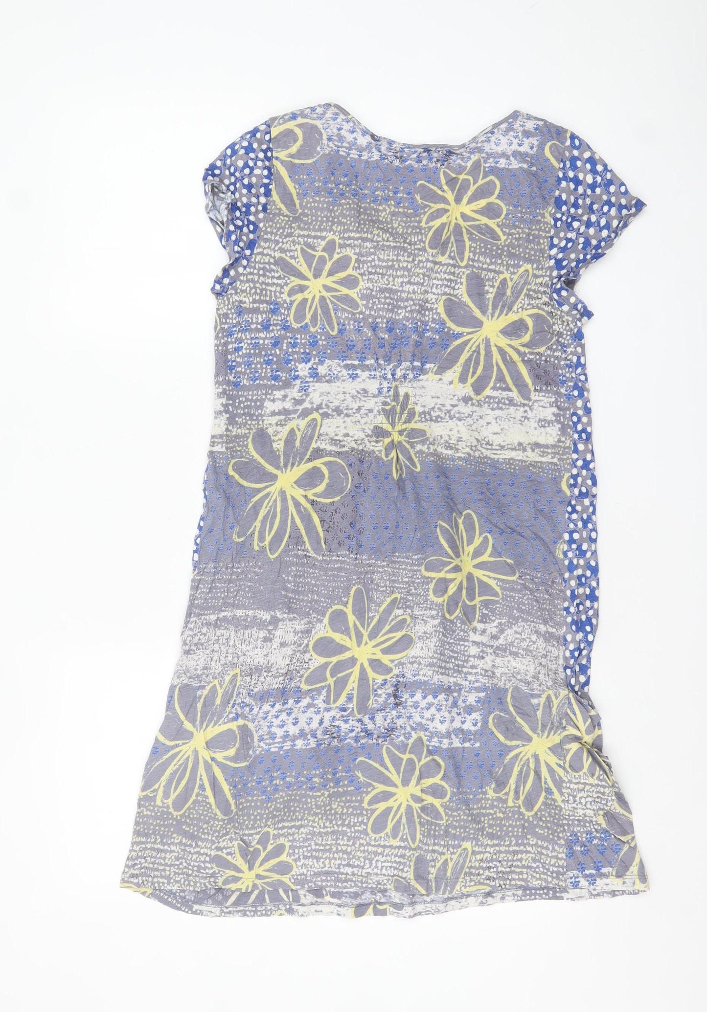 White Stuff Women's Blue Floral Polka Dot Cotton Knee Length Shift Dress Size 8