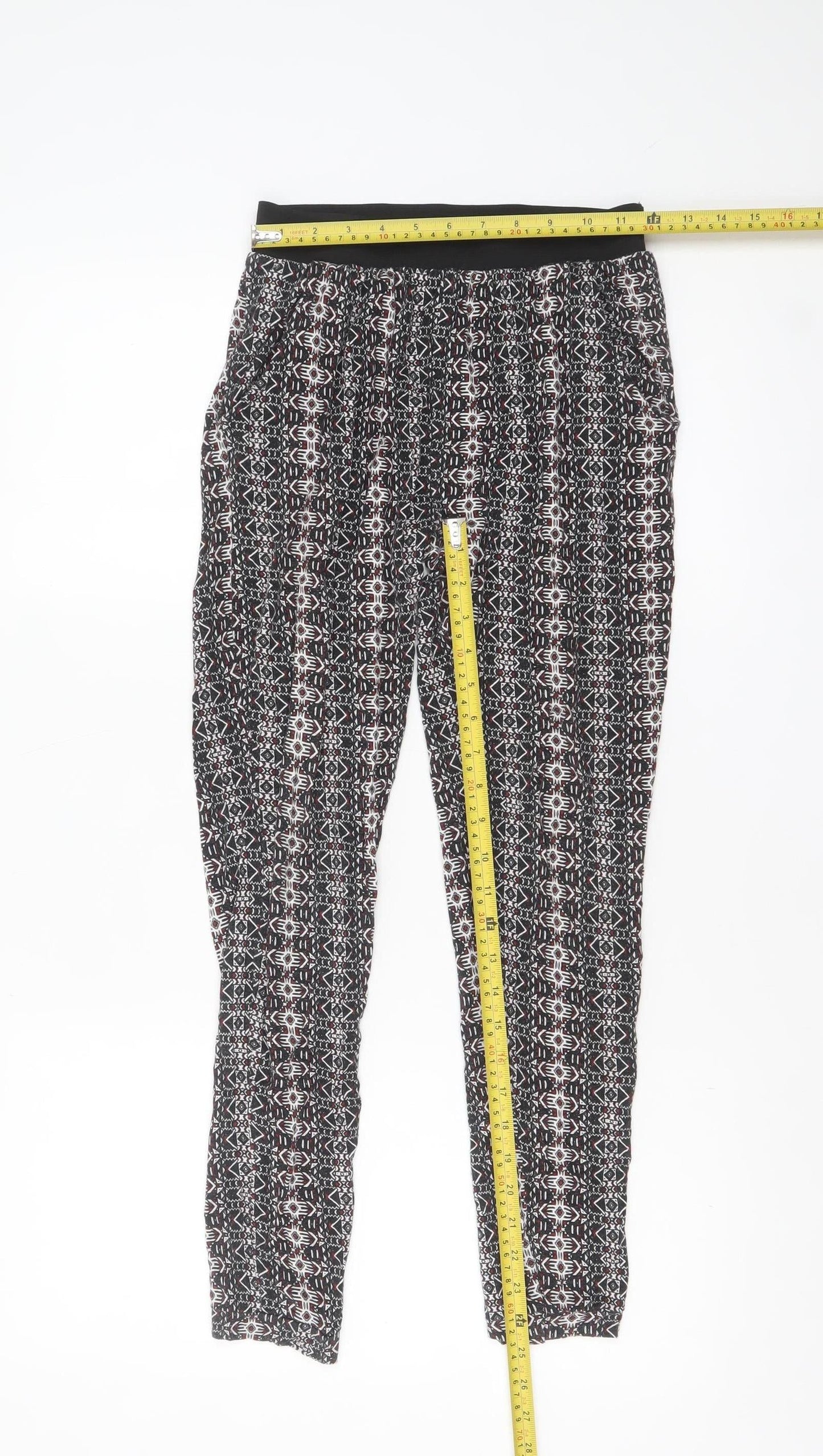 New Look Girls Black Multicoloured Viscose Elastic Waist Trousers 12-13 Years