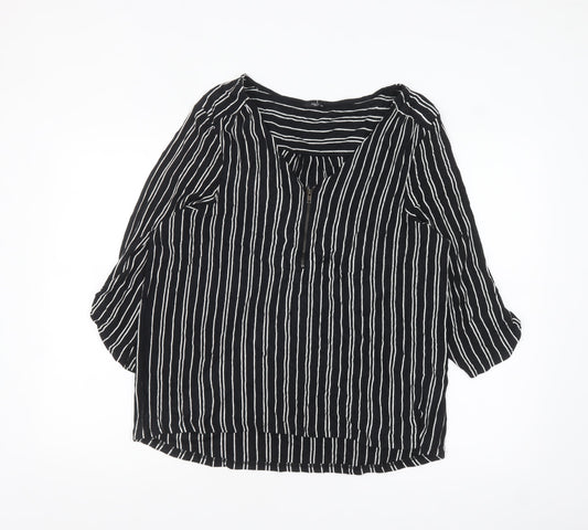 M&Co Women’s Black Striped Petite 3/4 Sleeve Zip Tunic Blouse Size 18