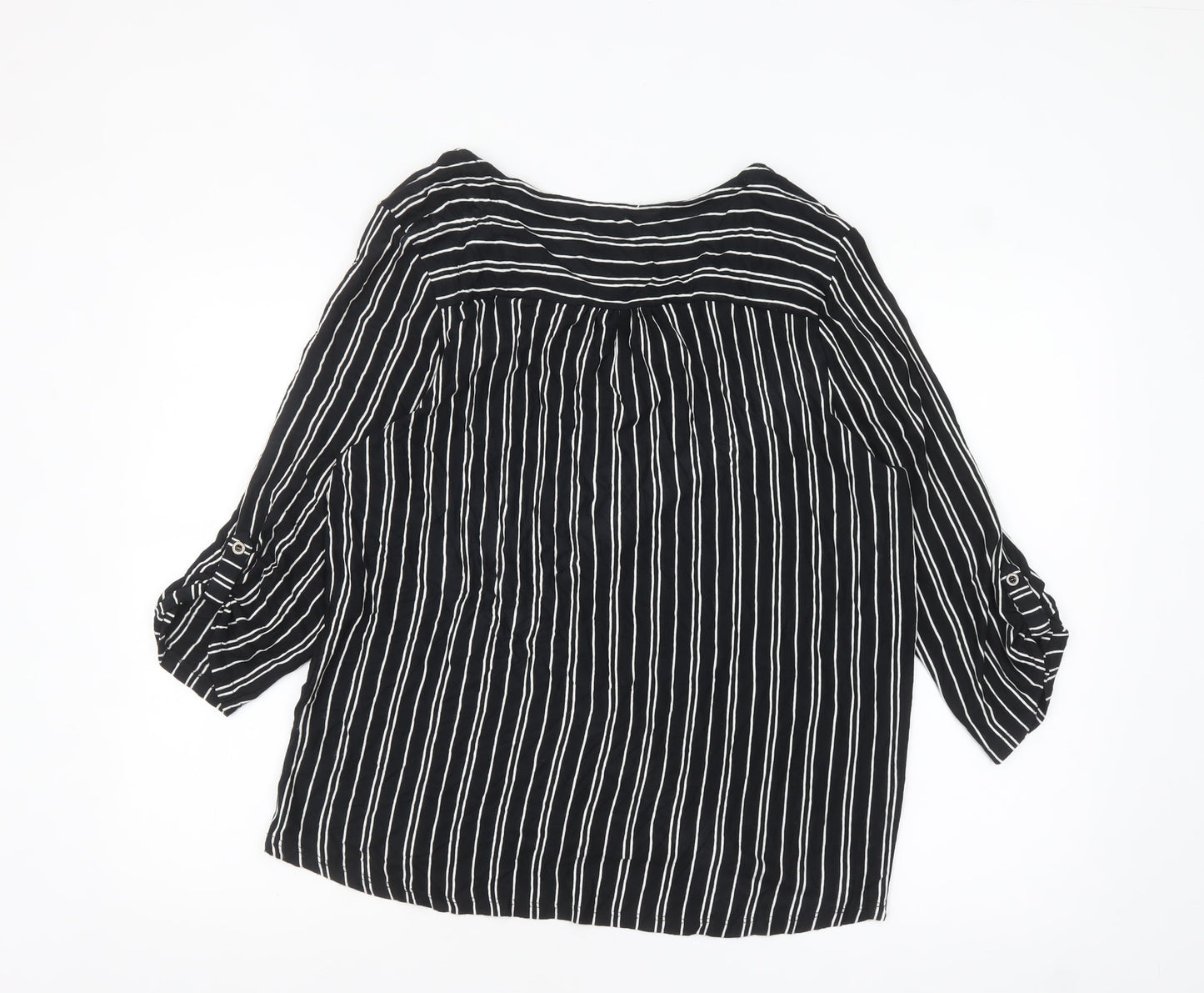 M&Co Women’s Black Striped Petite 3/4 Sleeve Zip Tunic Blouse Size 18