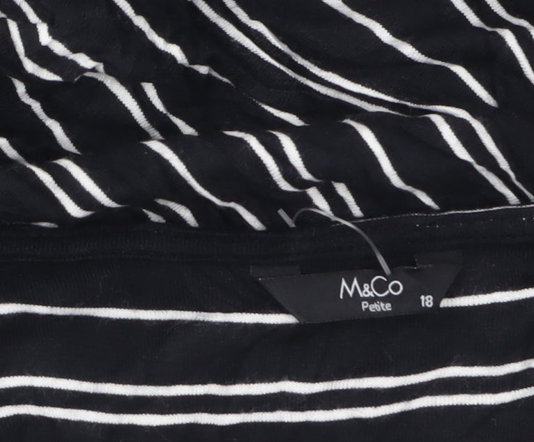 M&Co Women’s Black Striped Petite 3/4 Sleeve Zip Tunic Blouse Size 18