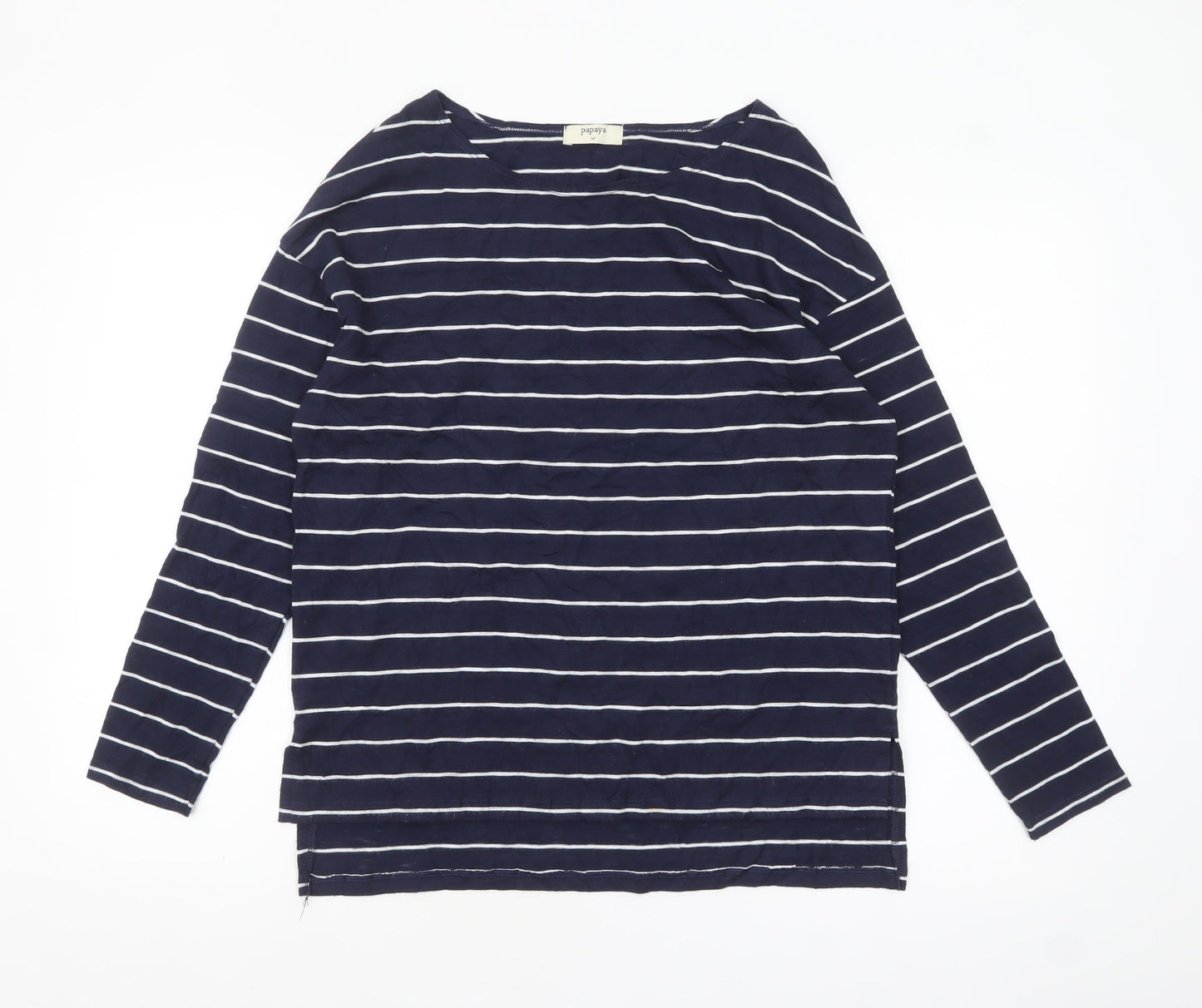 Papaya Women’s Blue Striped Long Sleeve Boat Neck T-Shirt M
