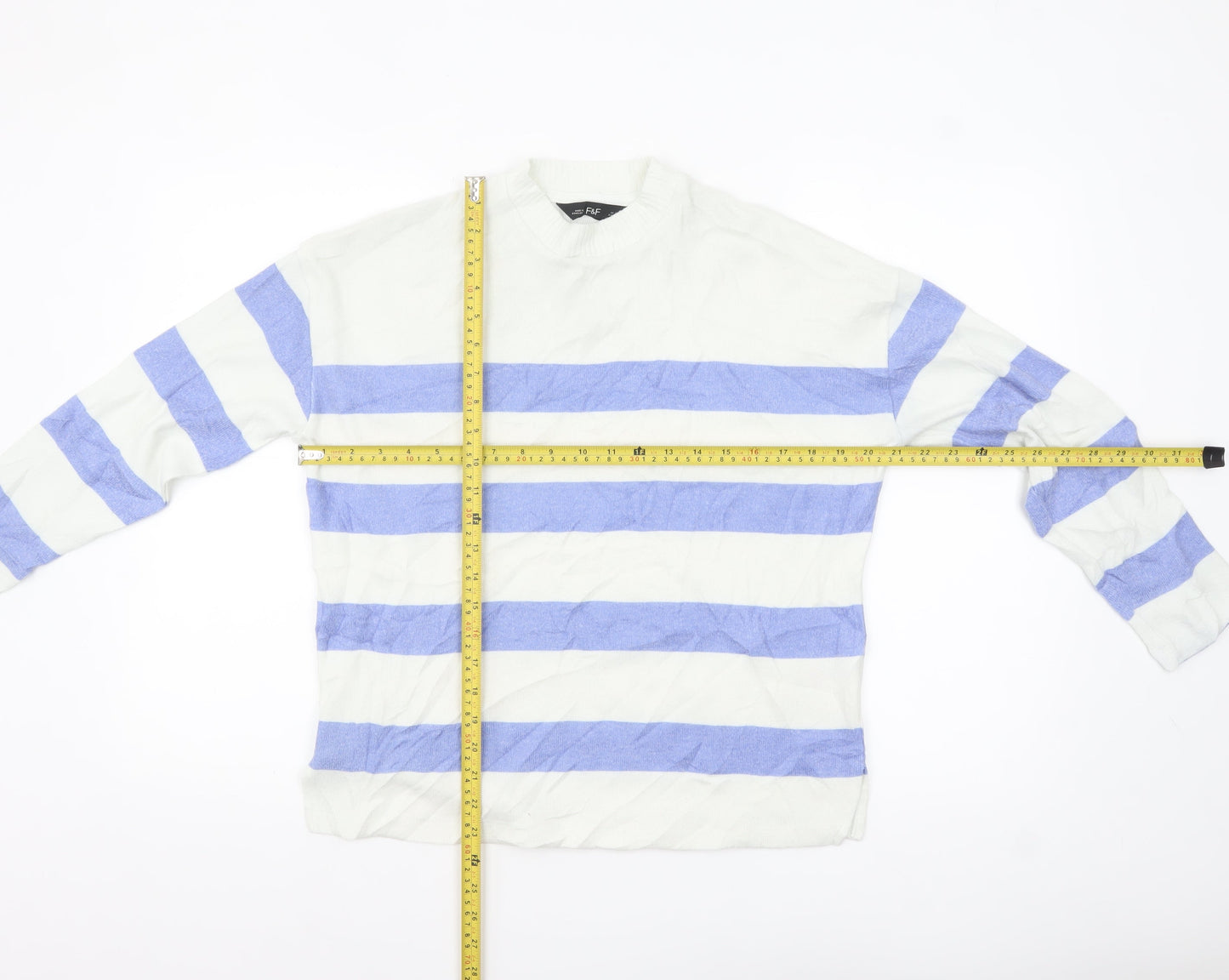 F&F Women’s Blue Striped Crew Neck Knit Jumper Size S